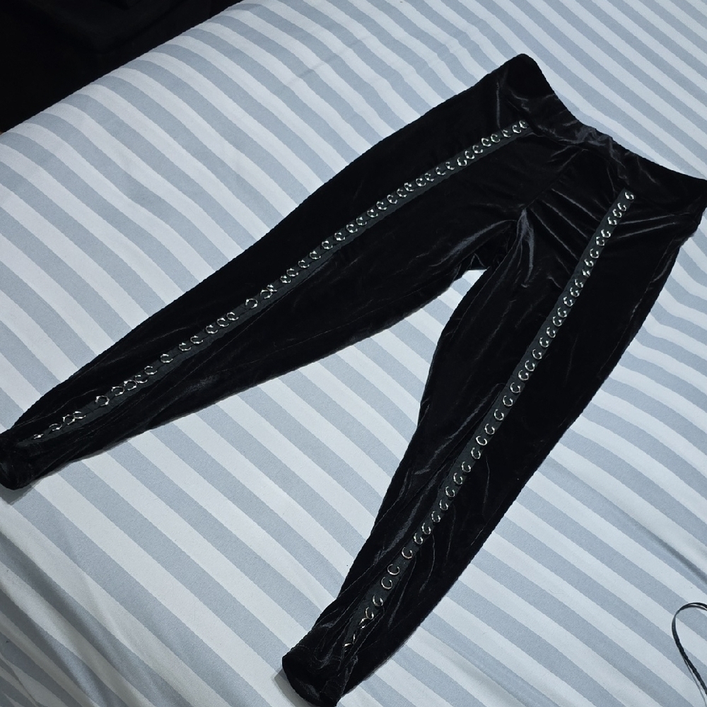 Midnight Hour Black Velvet Pants with Grommet Accents - Picture 2 of 6